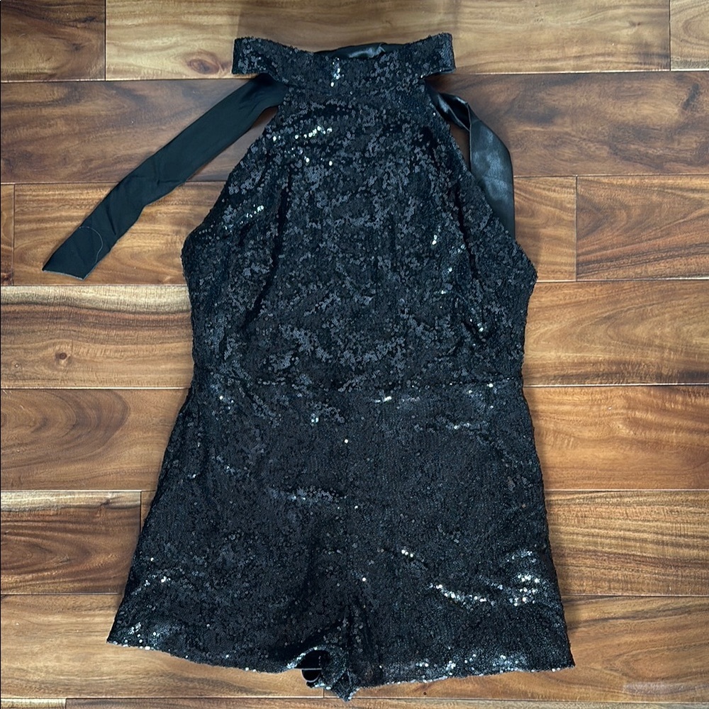 Black Sequin Halter Romper